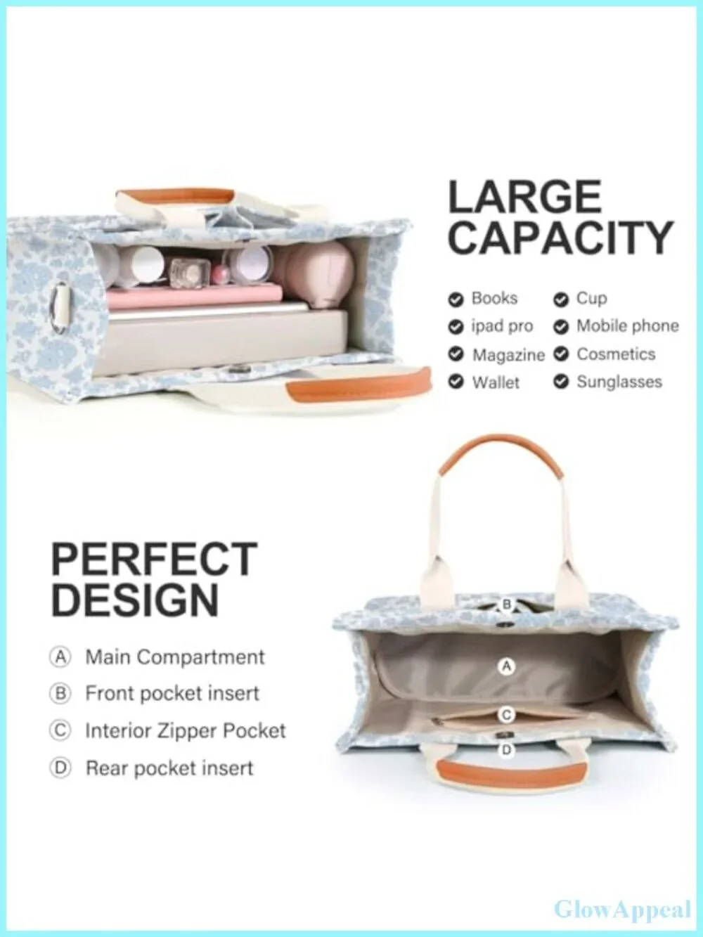 Canvas Tote Bag for Women with Pockets Crossbody Shoulder Handbag Work Travel